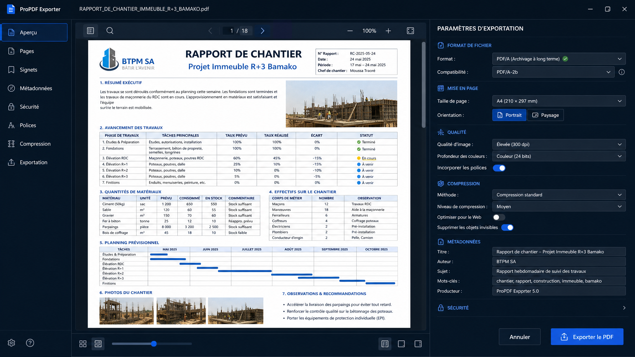 Capture d'écran Export PDF - KEITA BTP PRO